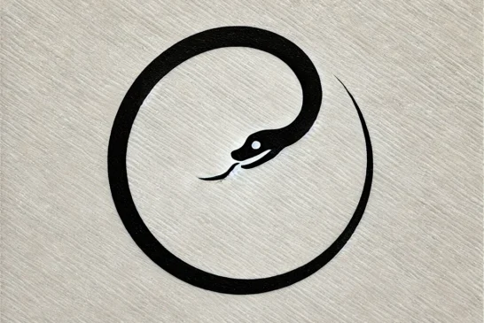 DALL·E 2024-08-30 17.51.45 - A very simple tattoo design of the Ouroboros symbol. The Ouroboros is depicted as a clean, smooth line forming a circle with a small, stylized head at