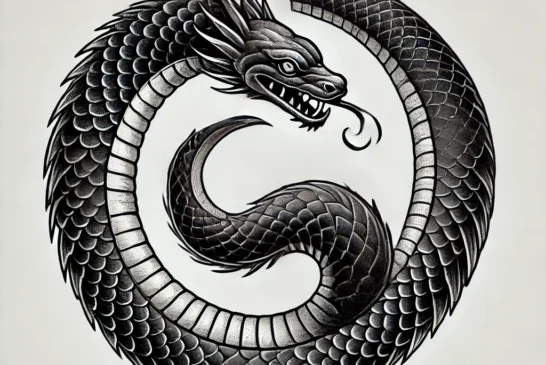 DALL·E 2024-08-30 17.52.40 - A tattoo design of the Ouroboros symbol. The Ouroboros is depicted as a serpent forming a perfect circle by consuming its own tail. The design include