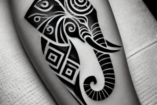 DALL·E 2024-08-30 18.13.20 - A tattoo design featuring the symbol of an elephant in a more stylized and artistic manner. The elephant is depicted with clean, flowing lines and a f