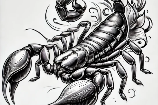 DALL·E 2024-08-19 17.31.31 - A tattoo design featuring a scorpion. The design should be detailed and striking, with the scorpion depicted in a realistic style. The scorpion should