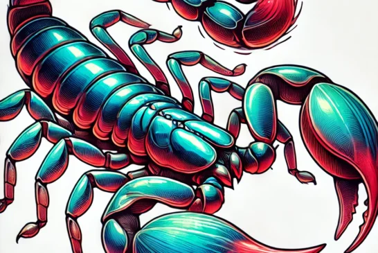 DALL·E 2024-08-19 17.33.45 - A tattoo design featuring a colorful scorpion. The scorpion should be detailed with vibrant colors like shades of red, blue, or green to give it a str